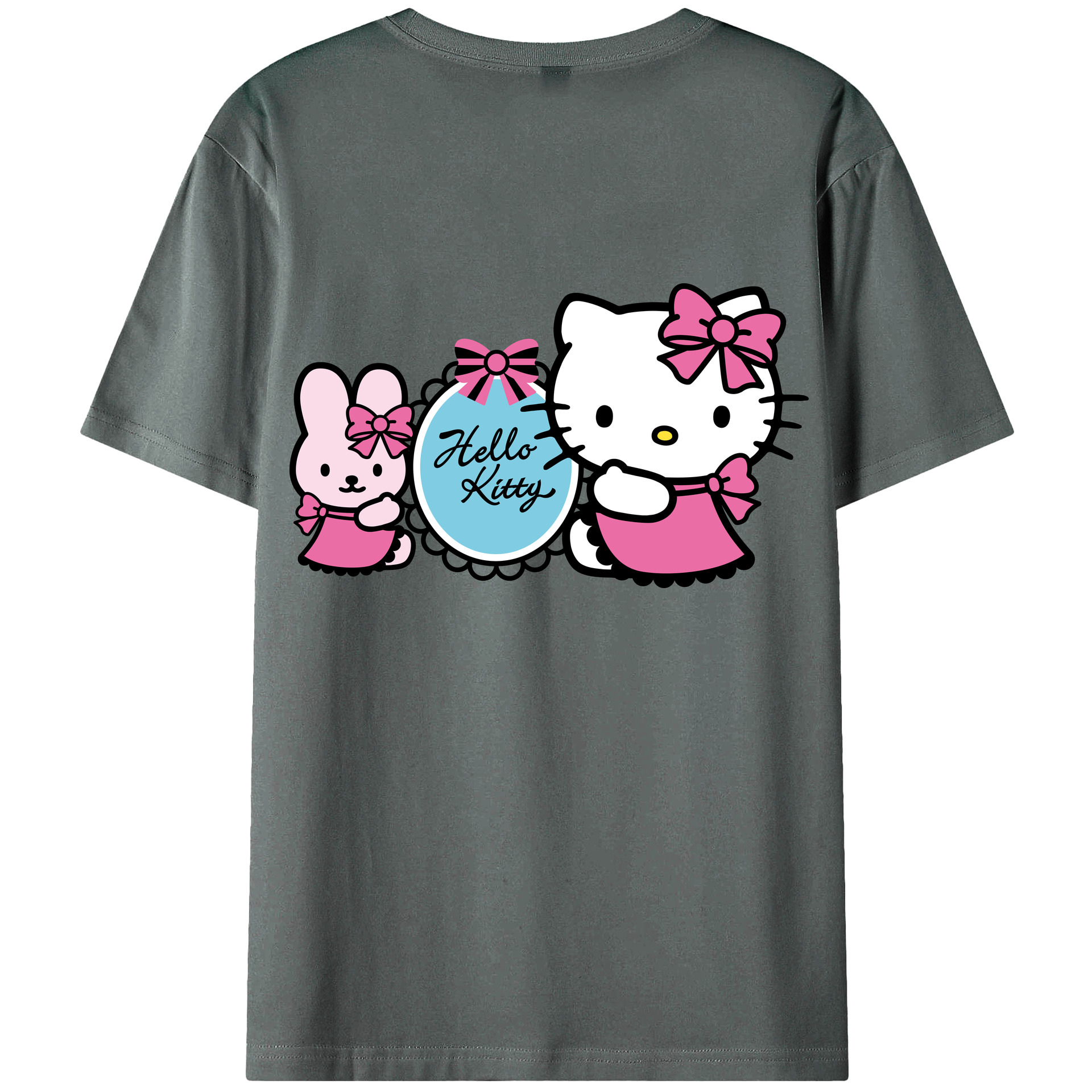 （画像用） Hello Kitty ハローキティ 綿100％ メンズ半袖Tシャツ（バックプリント） 通気性
